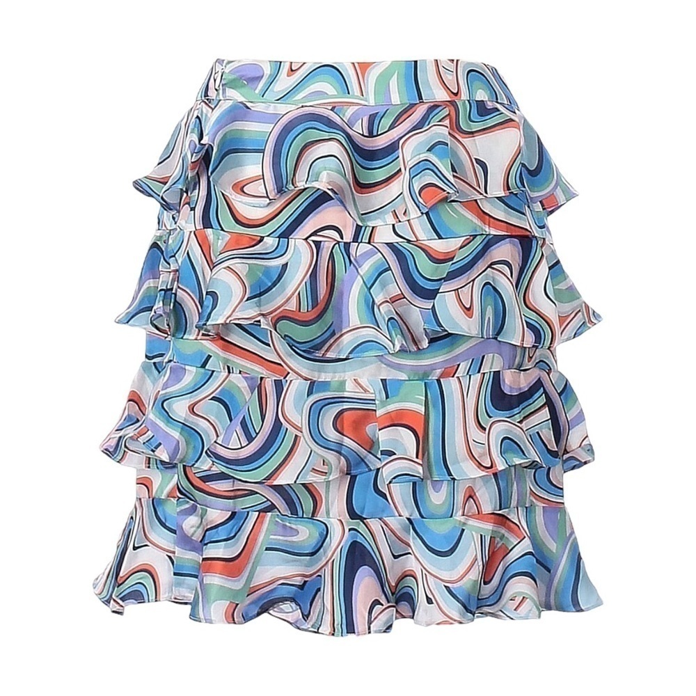 Kendall + Kylie Retro 70s Swirl Ruffled Mini Skirt L NWT Multicolor Lightweight